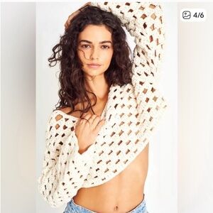 LoveShackFancy Keely cropped crochet sweater size small
